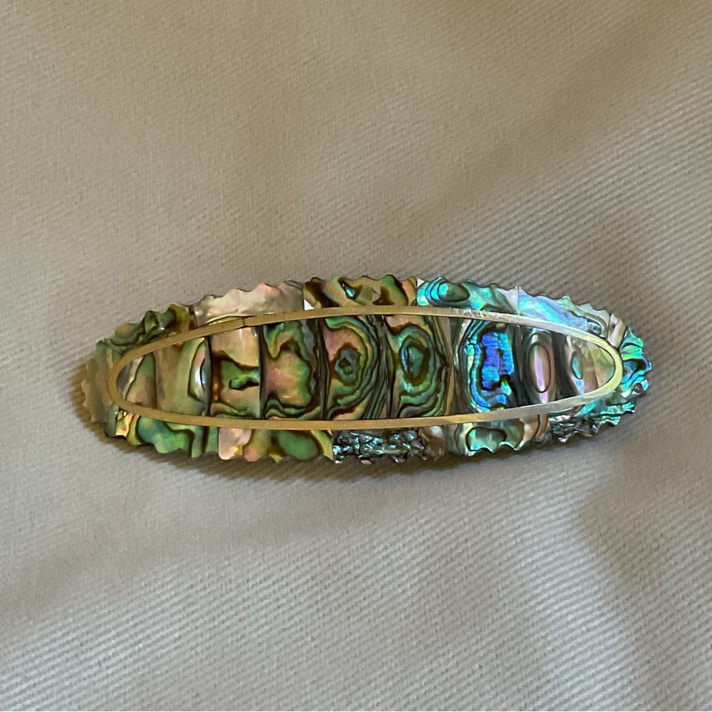 Vintage Abalone Shell Barrette Hair Clip Silver Alpaca Mexico Retro Boho